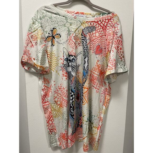 Mislook Short Sleeve Blouse Colorful With Cat Women Size 2XL - Picture 2 of 9